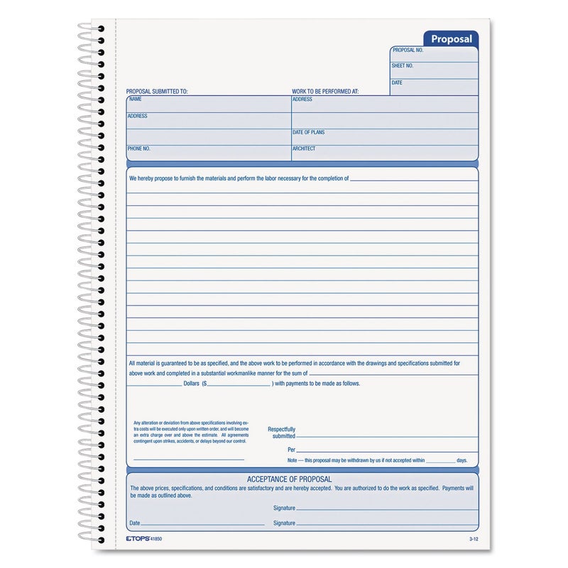 TOPS Proposal Books, 2-Part, Carbonless, Spiral-Bound, 50 Sets, (41850) - Image 1